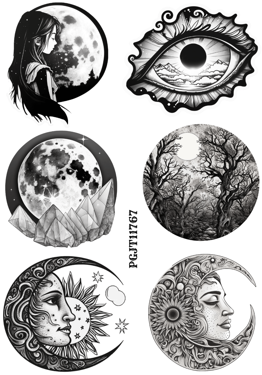 Die Cut Round Celestial Stickers - 8 Pieces - Sepia